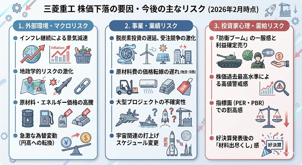 三菱重工の株価が下がる理由は？今後の主なリスク