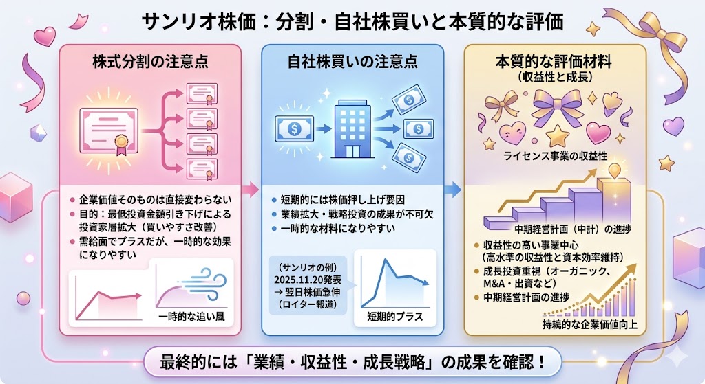 サンリオの株式分割・自社株買いを見るうえでの注意点