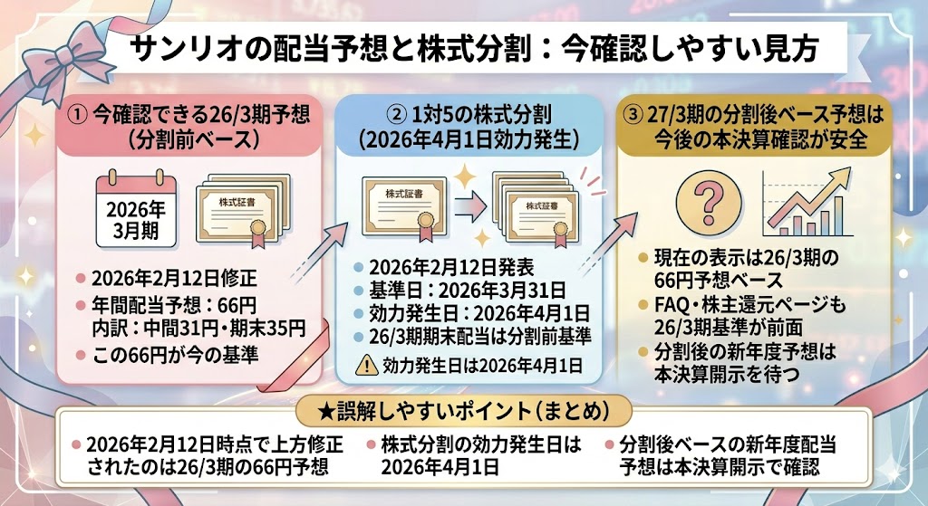 今確認しやすい配当予想と、分割後の見方