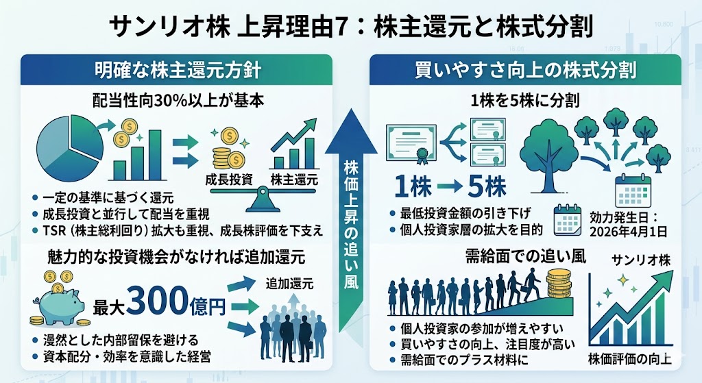 サンリオ株が上がる理由7|株主還元と株式分割も追い風になりやすい