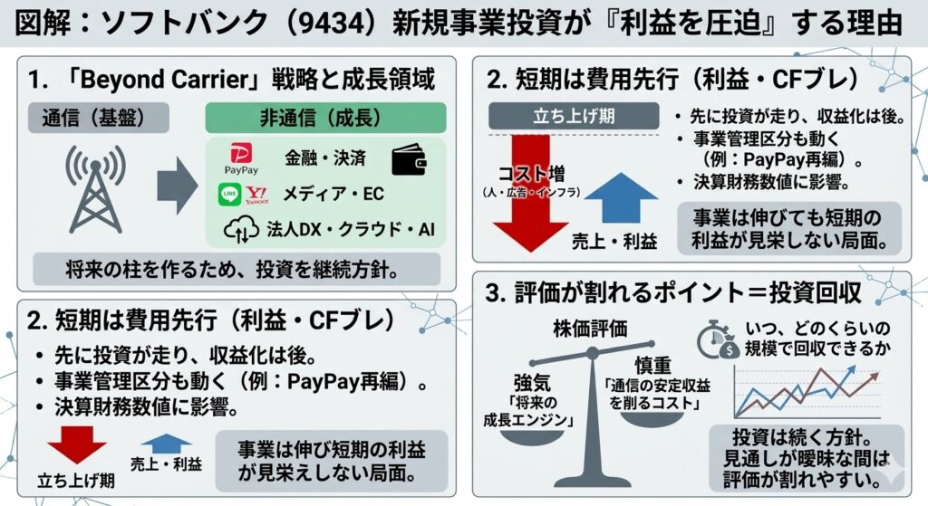「危ない」と言われる理由④｜新規事業投資（金融・決済・DX等）が利益を圧迫する局面がある