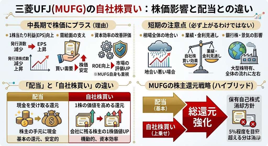 三菱UFJの自社株買いは株価にどう影響する？