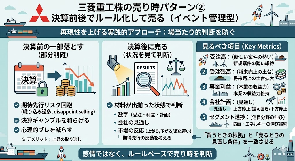 三菱重工株の売り時パターン② 決算前後でルール化して売る(イベント管理型)