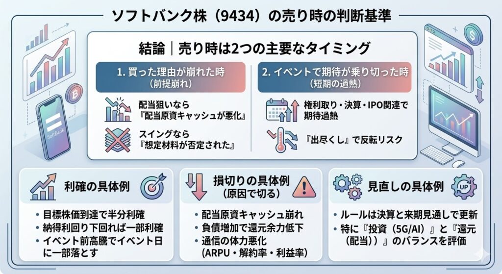 結論｜売り時は「買った理由が崩れた時」＋「イベントで期待が乗り切った時」