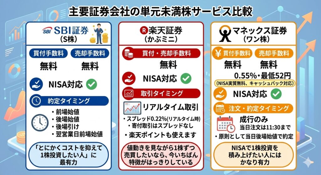 1株から買える証券会社の例