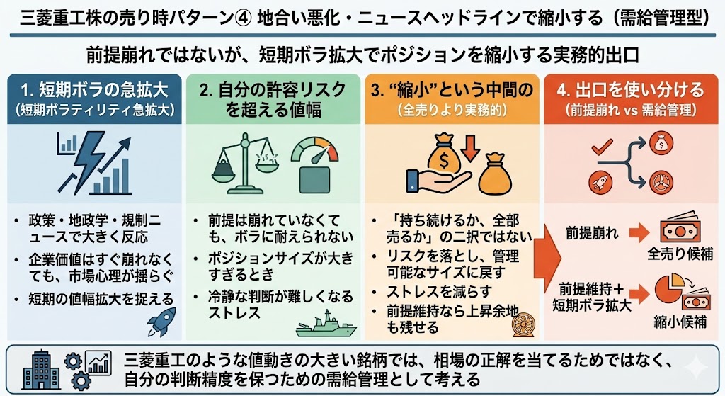 三菱重工株の売り時パターン④ 地合い悪化・ニュースヘッドラインで縮小する(需給管理型)