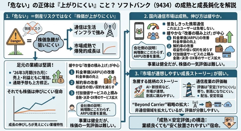 「危ない」と言われる理由①｜株価が上がりにくい（＝成熟市場＋成長の鈍化）