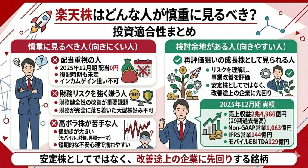 楽天株はどんな人が慎重に見るべき？
