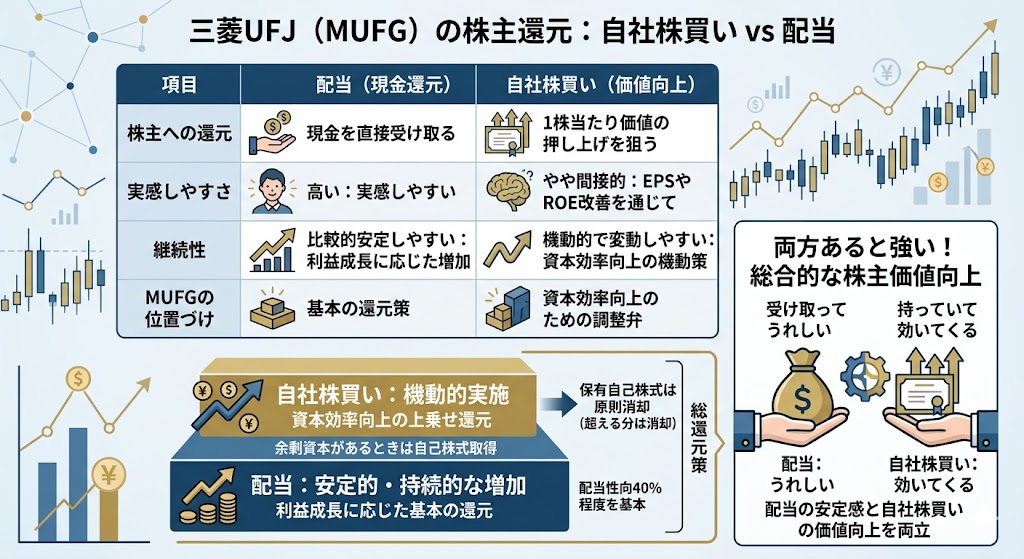 三菱UFJの自社株買いと配当の違い