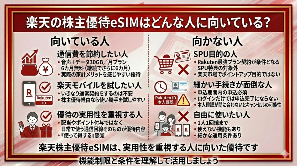 楽天の株主優待eSIMはどんな人に向いている？