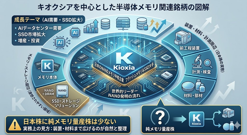 半導体メモリ関連として見られやすい銘柄