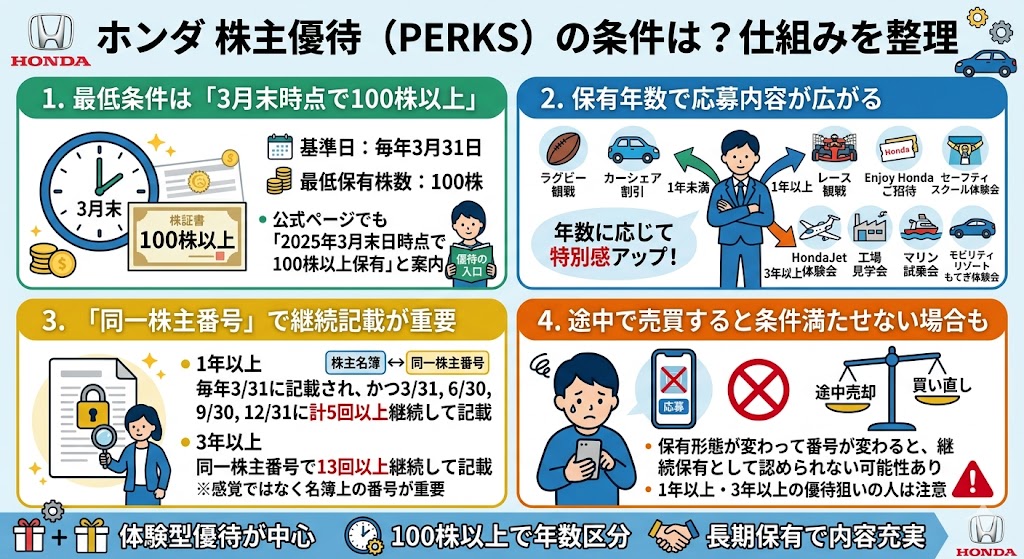 ホンダの株主優待の条件は?何株必要で、何年持てばいい?