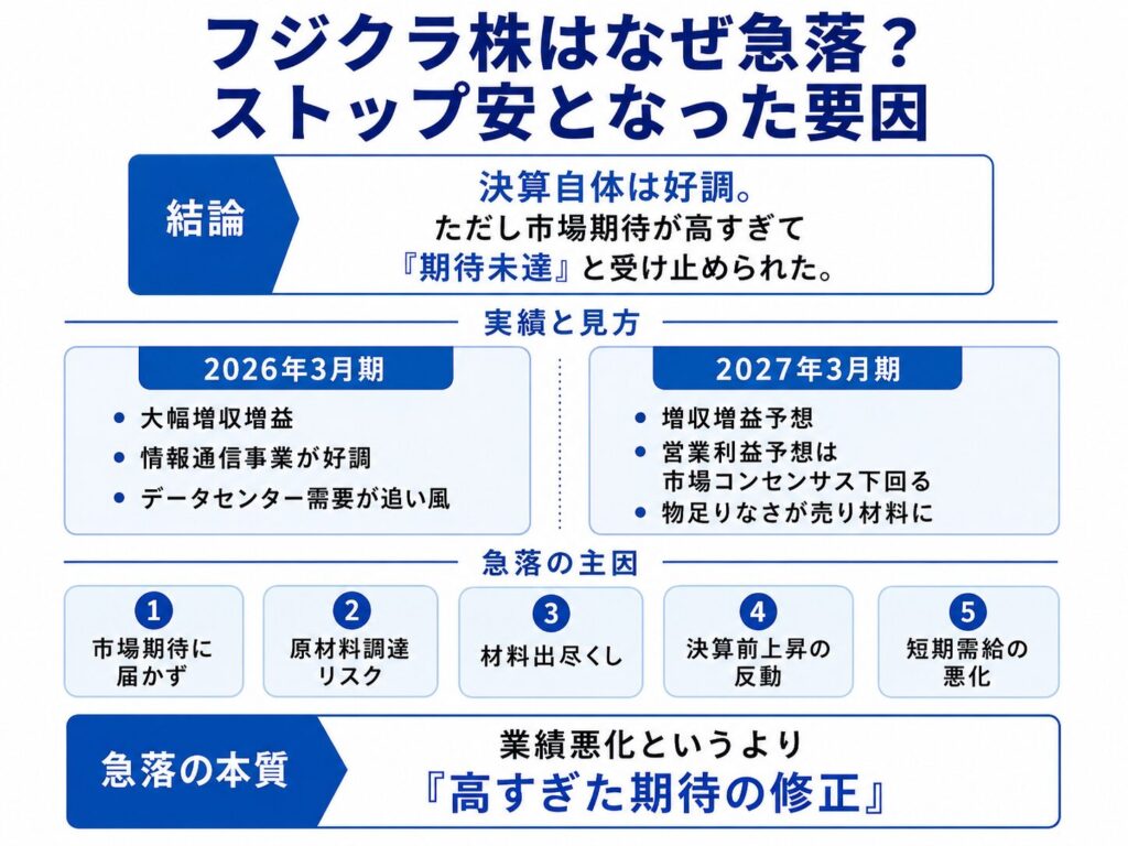 フジクラ株はなぜ急落?ストップ安となった要因