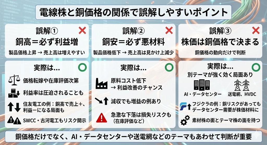 電線株と銅価格の関係で誤解しやすいポイント