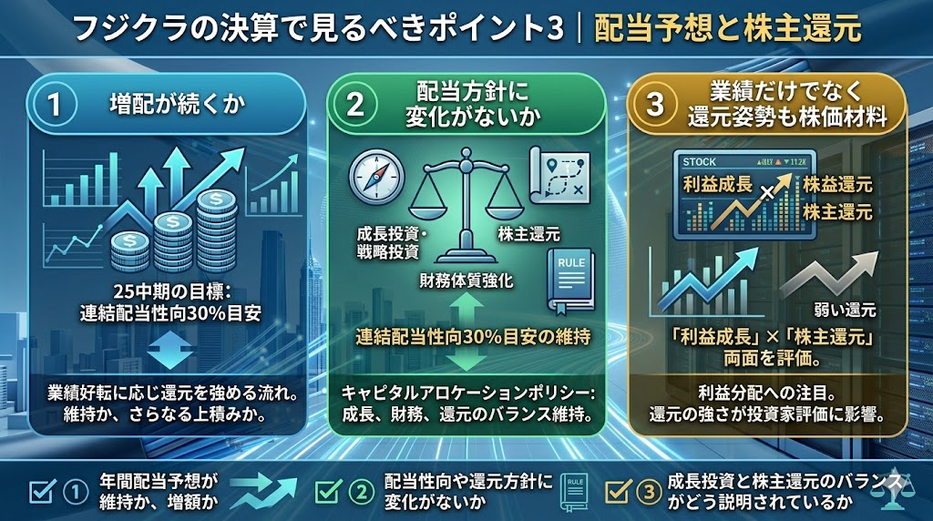 フジクラの決算で見るべきポイント3|配当予想と株主還元