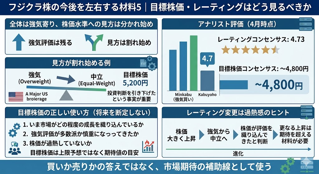 フジクラ株の今後を左右する材料5｜目標株価・レーティングはどう見るべきか