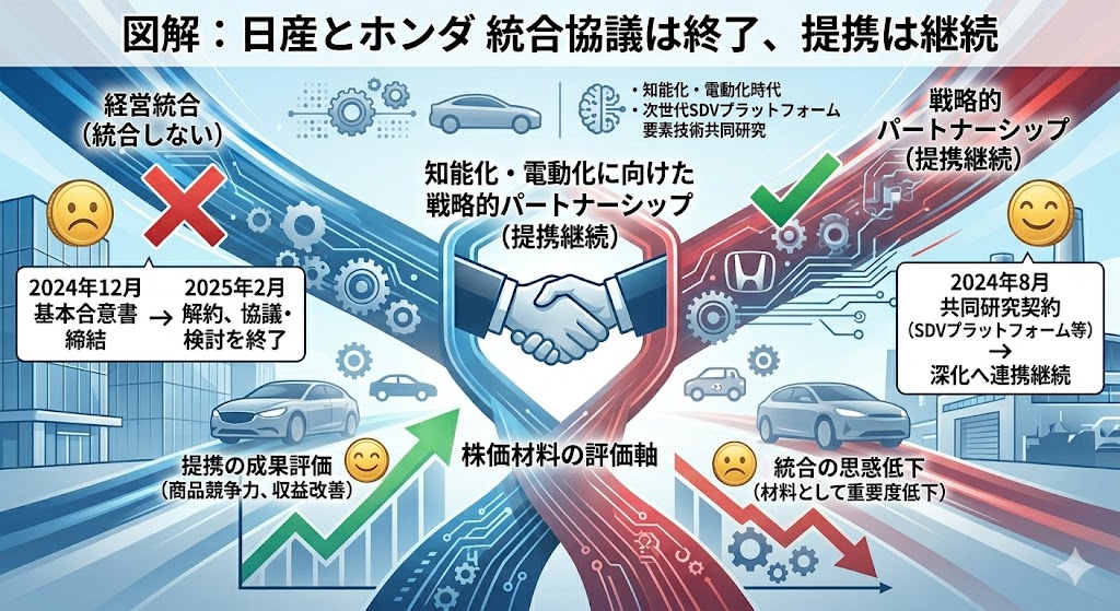結論：統合協議は終了、ただし提携は継続中