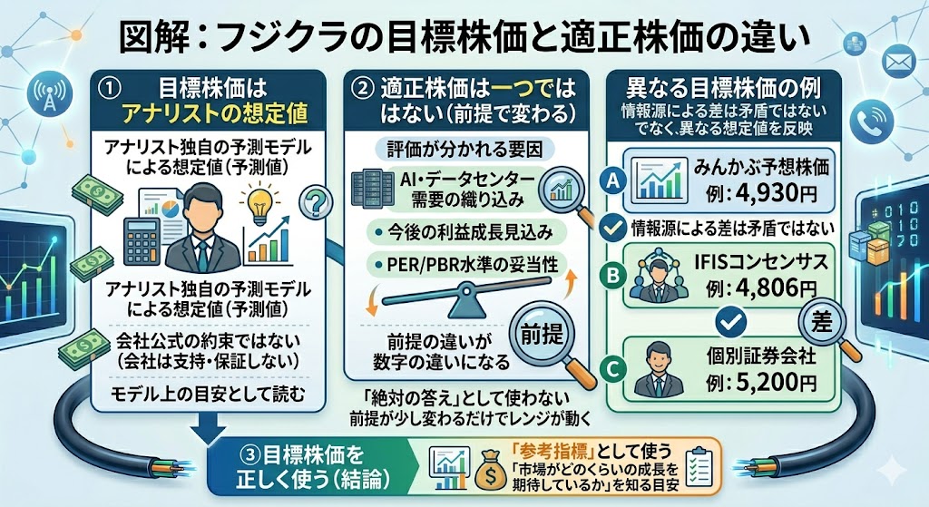 フジクラの適正株価はどう考える？目標株価との違い