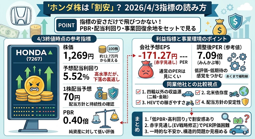 ホンダ株は割安?2026/4/3終値時点の指標をどう読むか