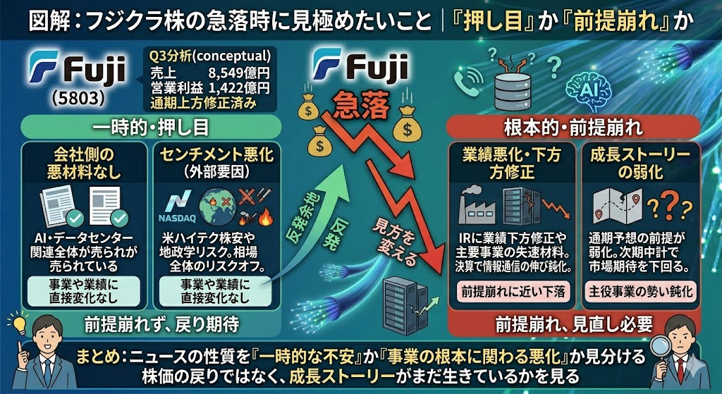 フジクラ株の急落時に見極めたいこと|「押し目」か「前提崩れ」か