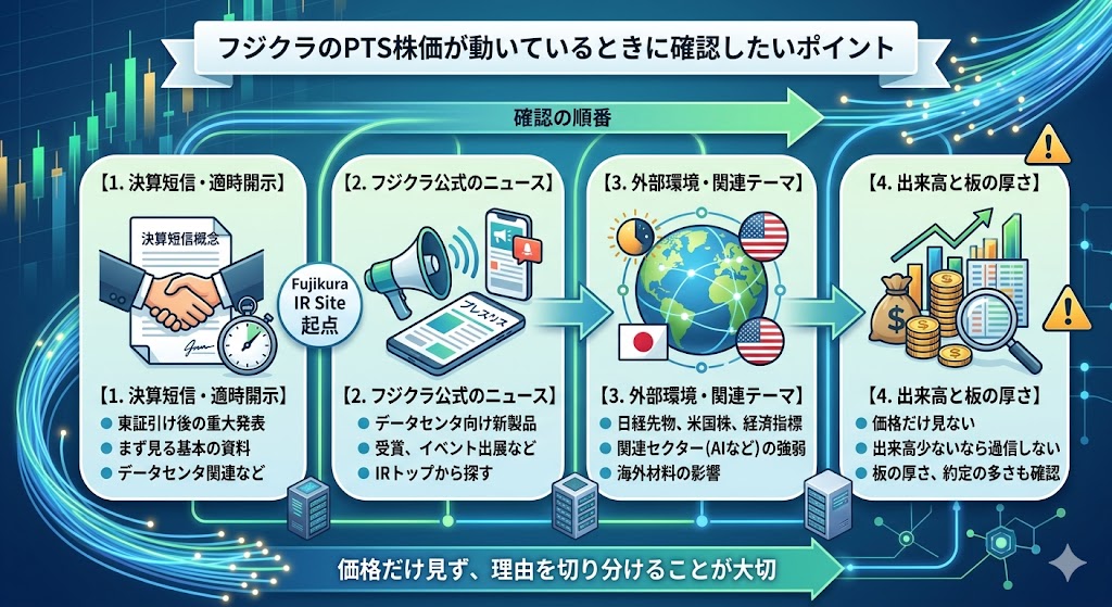 フジクラのPTS株価が動いているときに確認したいポイント