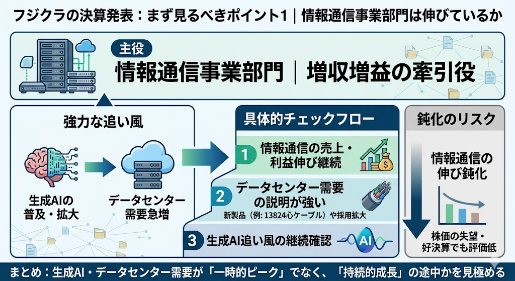 フジクラの決算でまず見るべきポイント1|情報通信事業部門は伸びているか