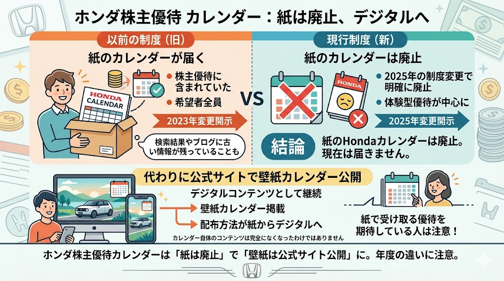 ホンダ株主優待のカレンダーは今ももらえる?廃止された?