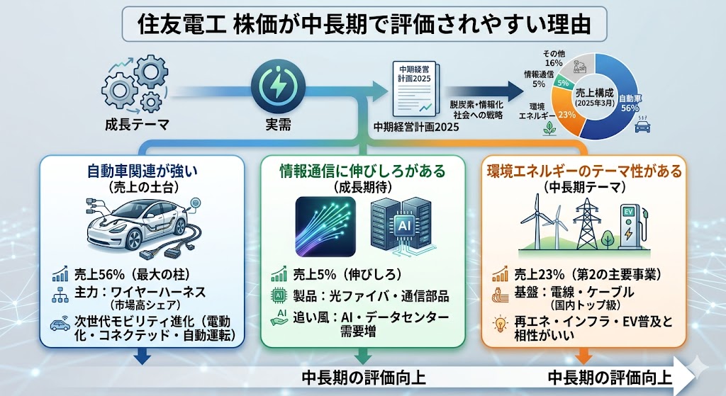 住友電工の株価が中長期で評価されやすい理由