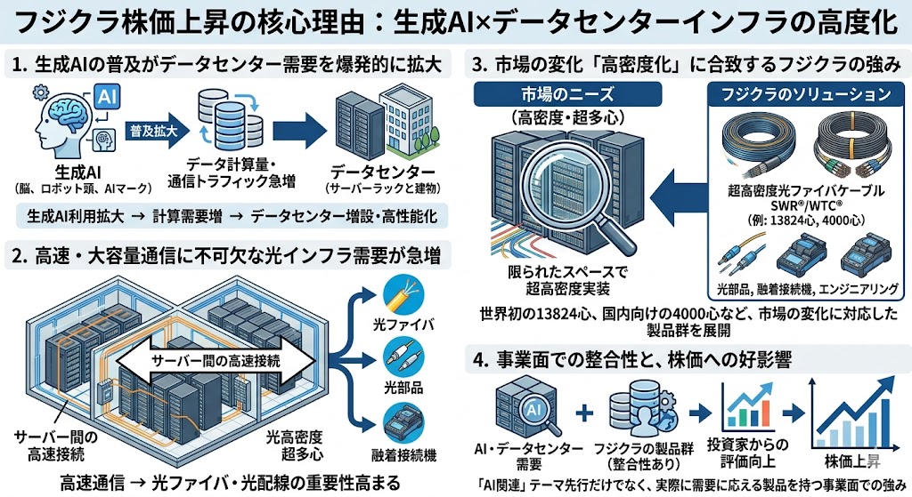 フジクラの株価が上がる理由1|生成AIの普及でデータセンター需要が拡大している