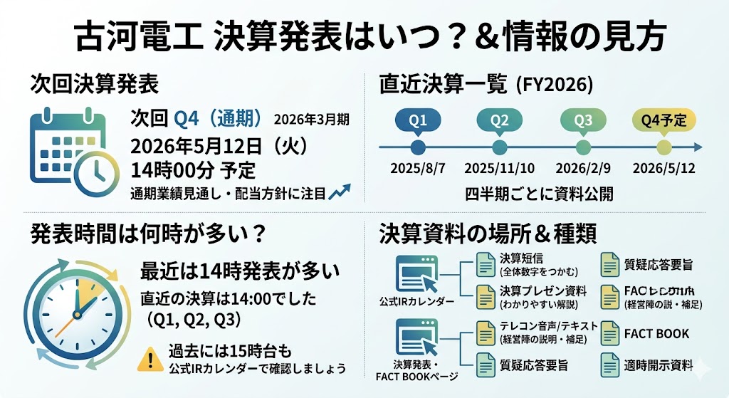 古河電工の決算発表はいつ？