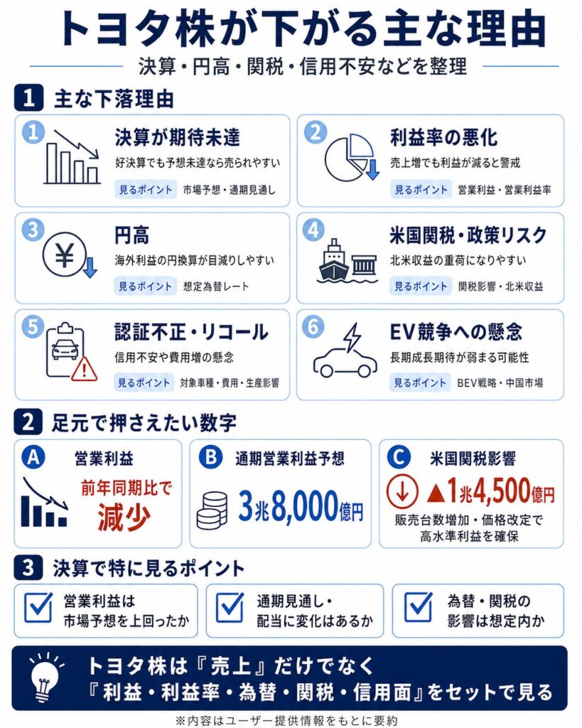 トヨタ株が下がる主な理由