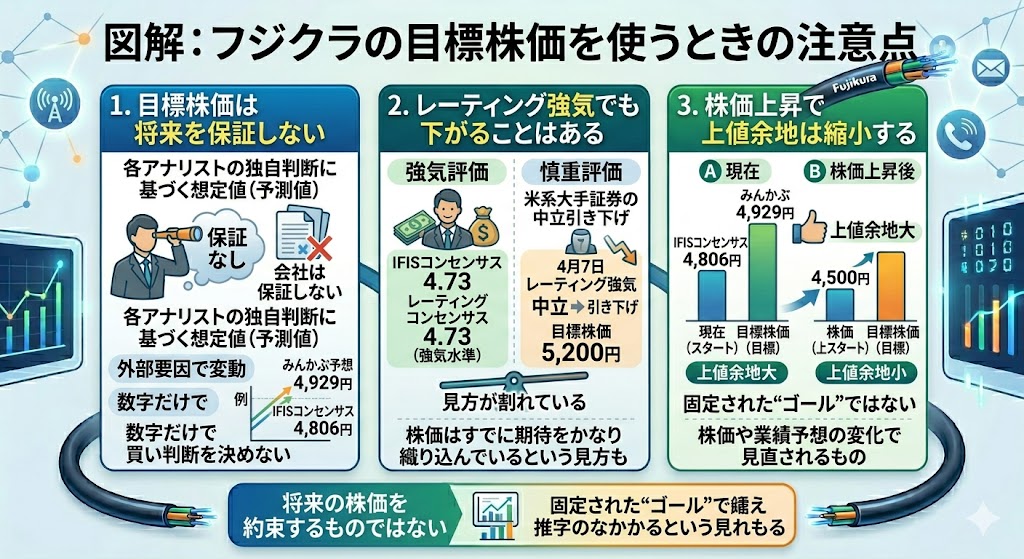 フジクラの目標株価を使うときに注意したいポイント