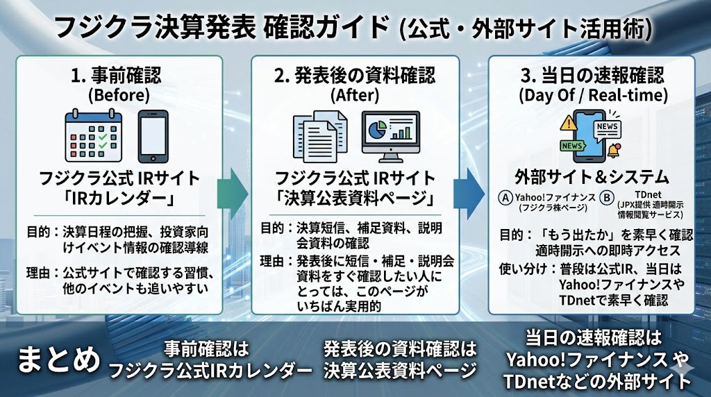 フジクラの決算発表はどこで確認する?公式IR・TDnet・株価サイトの見方