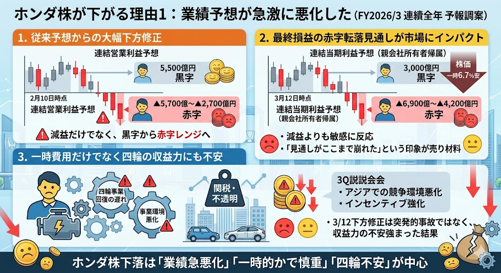ホンダ株が下がる理由1：業績予想が急激に悪化した