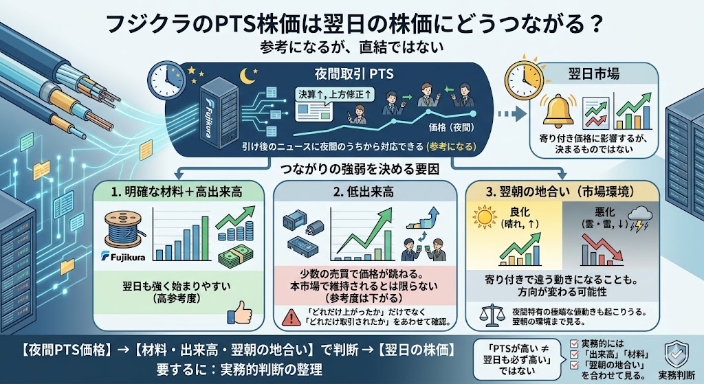 フジクラのPTS株価は翌日の株価にどうつながる?