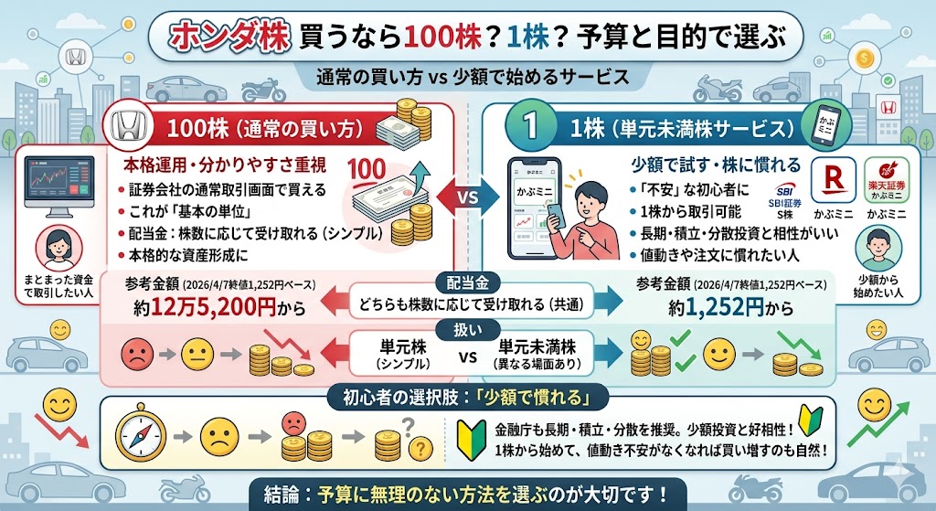 ホンダ株を買うなら100株と1株、どちらがいい?