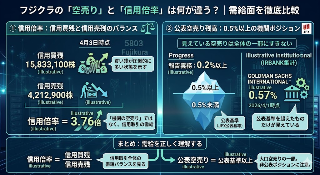 フジクラの「空売り」と「信用倍率」は何が違う？