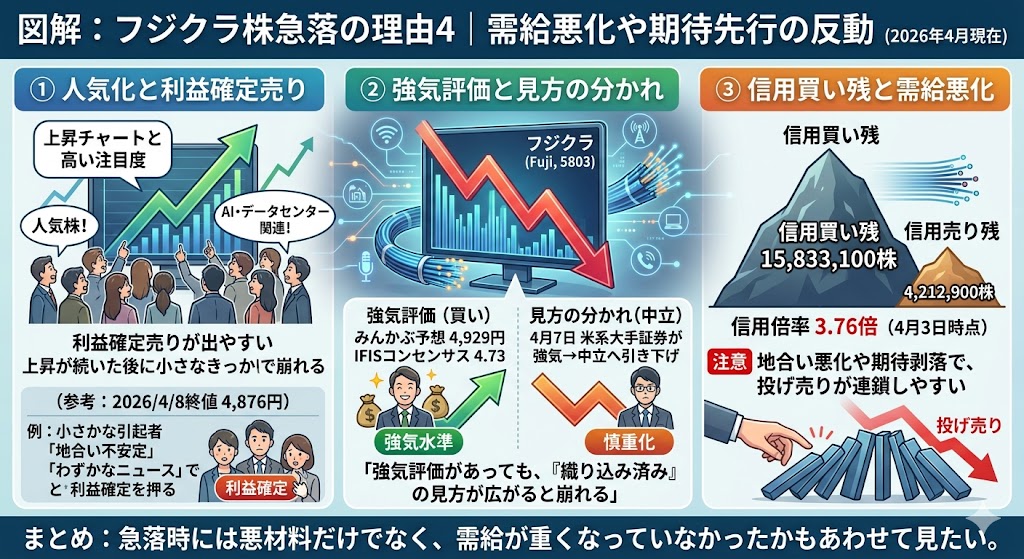 フジクラ株が急落する理由4|需給悪化や期待先行の反動
