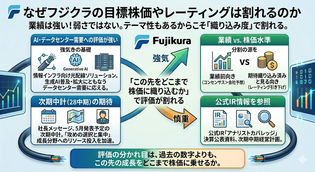 なぜフジクラの目標株価やレーティングは割れるのか