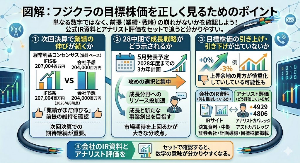 フジクラの目標株価を見るときに確認したいポイント