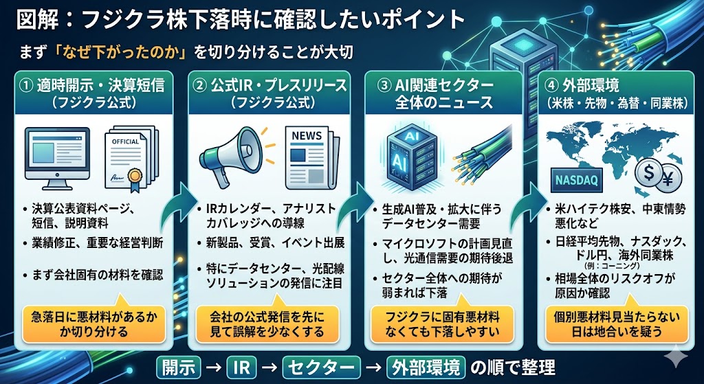 フジクラ株が下落したときに確認したいポイント