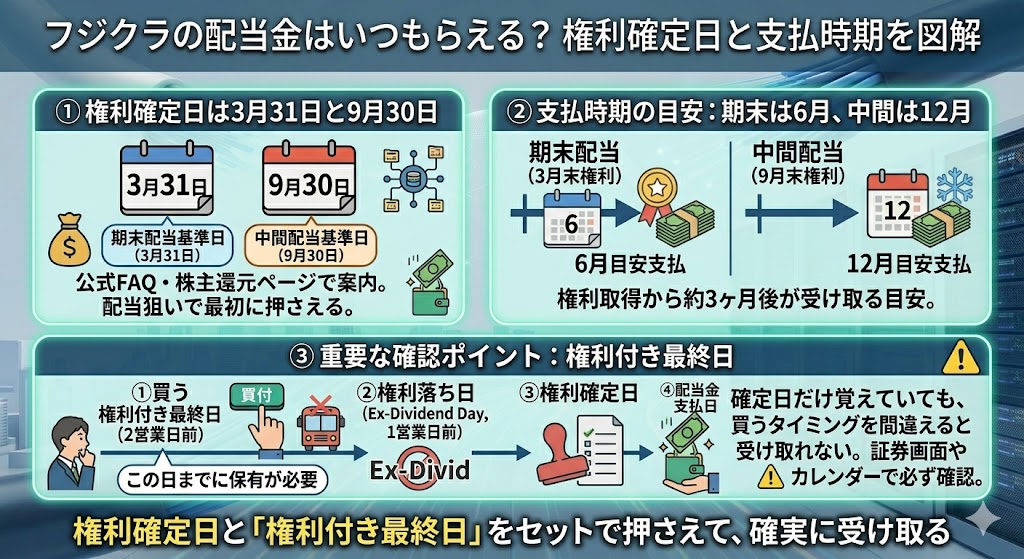 フジクラの配当金はいつもらえる?権利確定日と支払時期
