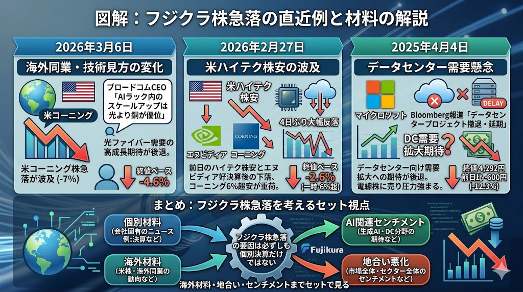 フジクラ株が急落した直近の例|何が材料になったのか