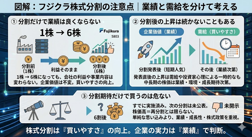 フジクラの株式分割を見るときに注意したいポイント