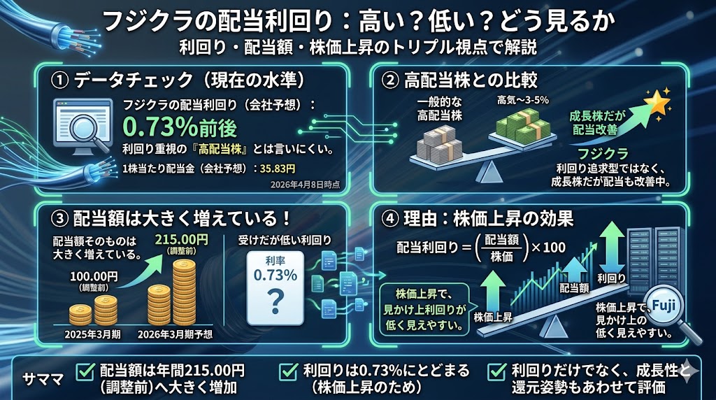 フジクラの配当利回りは高い?他の高配当株と比べてどう見るか
