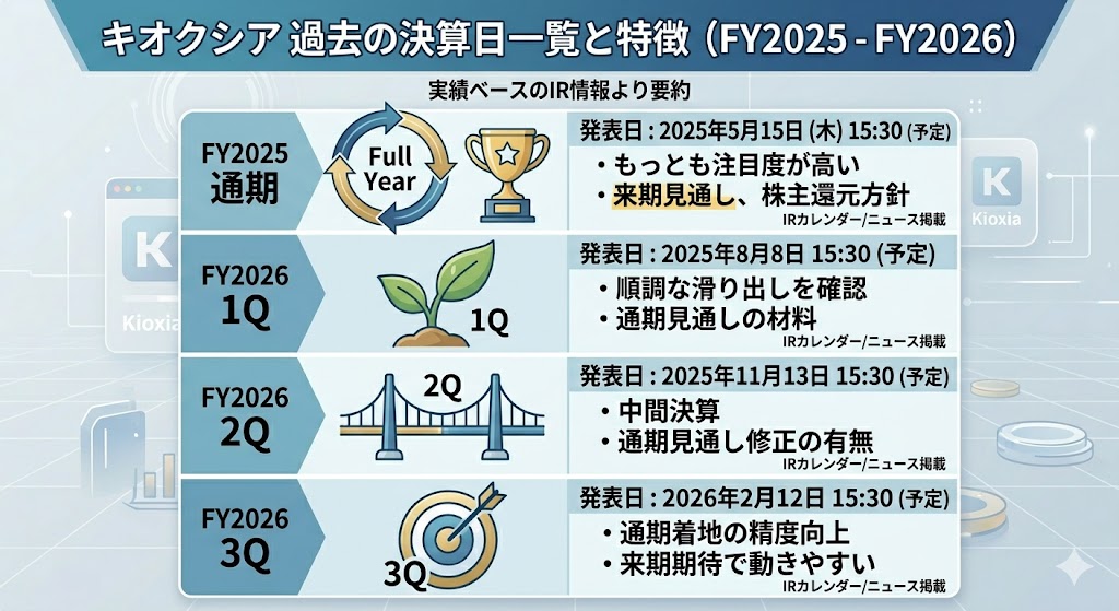 キオクシアの過去の決算日一覧