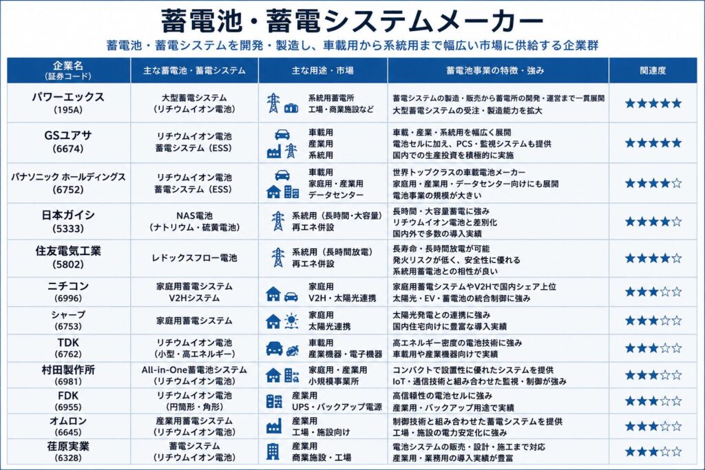 蓄電池・蓄電システムメーカー