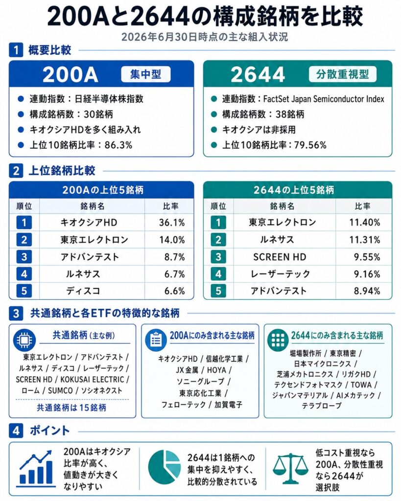 200Aと2644の構成銘柄を比較