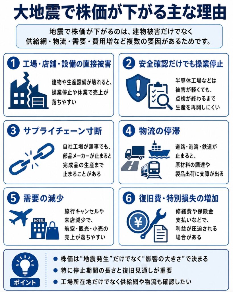 大地震で株価が下がる主な理由