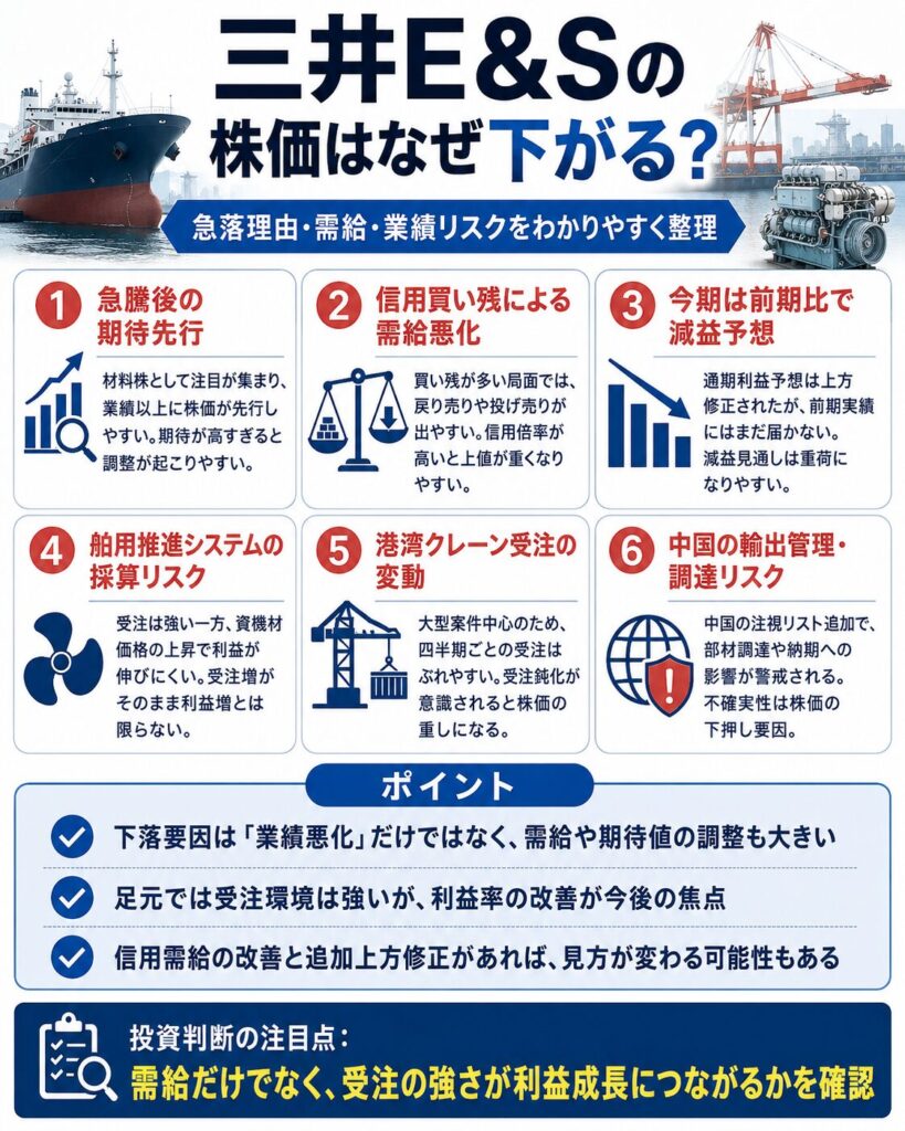 三井E&Sの株価はなぜ下がる?